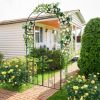 Garden Metal Arbor with Door and Latch for Outdoor Lawn; Black