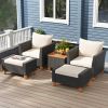 Patio Furniture Set with 2 Armchairs, 2 Ottomans, and Storage Side Table; 5 Pieces