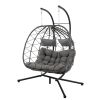 2 Person Wicker Hanging Egg Chair with Stand; Indoor/Outdoor