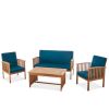 Acacia Wood Furniture Set with Cushions; 4 Pieces