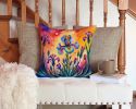 Colorful Iris Throw Pillow Machine Washable, Indoor Outdoor Decorative Pillow for Couch, Bed or Patio, 14Hx14W