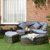 Outsunny Rattan Convertible Round Daybed with Adjustable Sun Canopy; Sectional Sofa, 2 Chairs, and a Table; 4 Pieces