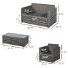 Outsunny 4-Piece Outdoor Wicker Set with Glass Table; Mixed Gray Furniture; Charcoal Black Cushions