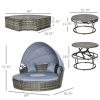 Outsunny Rattan Convertible Round Daybed with Adjustable Sun Canopy; Sectional Sofa, 2 Chairs, and a Table; 4 Pieces