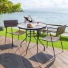 Tempered Glass Round Patio Table with Steel Frame; Convenient Umbrella Hole