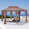 Outsunny 10x13 Khaki Gazebo with Curtains and Vented Roof; Steel Frame