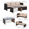 Outsunny 3 Piece Wicker Patio Furniture Set with Sectional Sofa, Cushioned Chaise Lounge, and a Coffee Table
