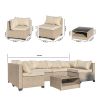 All-Weather Sectional Furniture Set with Storage Table; 7 Pieces; Water Resistant; Thick Cushions; Beige