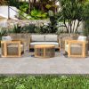 Direct Wicker 4-Piece Acacia Wood Patio Set with Beige Cushions and Coffee Table; Teak Finish