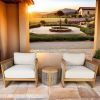 Direct Wicker 3-Piece Acacia Wood Patio Set with Beige Cushions and Coffee Table; Teak Finish