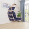 Outdoor Hanging Rattan Egg Chair; Dark Blue Cushion