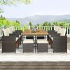 TOPMAX 11-Piece Patio All-Weather Dining Set; Brown Rattan+Beige Cushion