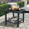 Rustic Aluminum Outdoor Side Table with Storage Space and a Tempered Glass Top; 17.7'' x 17.7'' x 17.7"