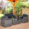 Outsunny 4-Piece Outdoor Wicker Set with Glass Table; Mixed Gray Furniture; Charcoal Black Cushions