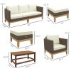 Outsunny PE Rattan 5 Piece Conversation Furniture Set; Cream White Cushions