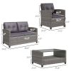 Outsunny PE Rattan Patio Furniture Set with Two-tier Coffee Table; Charcoal; 4 Piece
