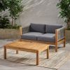 Patio Acacia Wood Frame Loveseat and Coffee Table Set with Cushion