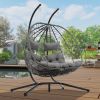 2 Person Wicker Hanging Egg Chair with Stand; Indoor/Outdoor