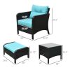 Outsunny Rattan Armchairs with Ottomans and a Glass Top Coffee Table; Blue; 5 Pieces