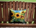 Sunflowers in Watercolor Throw Pillow Machine Washable, Indoor Outdoor Decorative Pillow for Couch, Bed or Patio, 14Hx14W