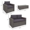 Outsunny 4 Piece Rattan Patio Set with Cushions and Glass Top Coffee Table; Gray