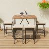 Patio Bar Height Table with Four Stools and Cushions; Foldable Tabletop; Acacia Wood