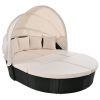 GO Outdoor rattan daybed sunbed with Retractable Canopy Wicker Furniture, Round Outdoor Sectional Sofa Set
