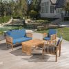 Acacia Wood Furniture Set with Cushions; 4 Pieces