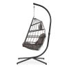 Patio Wicker Egg Chair; UV Resistant Dark Grey Cushion; Aluminum frame