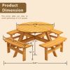 Wooden Picnic Table with 4 Built-in Benches