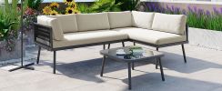 TOPMAX Modern 3-Piece PE Rattan Sofa Set with Cushions and Glass Table