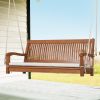 Hanging Wooden Porch Swing with Cushion and Curved Back