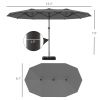 Outsunny Vented Umbrella with LED Solar Lights and Base; Height: 14.4ft; Gray