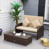 Outsunny Rattan Lounge Set; Includes Loveseat, Cushions, and Storage Footstool/Side Table; 2 Seater