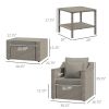 Outsunny PE Rattan Patio Chair Conversation Set with Gray Cushions and Two Pillows; Plastic Top Coffee Table; 5 Pieces