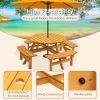 Wooden Picnic Table with 4 Built-in Benches