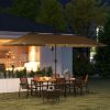 Outsunny 13ft Double-Sided Patio Crank Umbrella with Solar Lights; Khaki