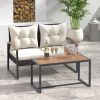 Patio PE Wicker Furniture Set with Acacia Wood Coffee Table; 2 Pieces