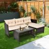 Outdoor PE Rattan Furniture Set; Khaki Cushions; 3 Pieces