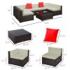 Outsunny Patio Rattan Sectional Sofa with White Cushions; 7 Piece Furniture Set