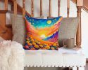 Colorful Marigolds Throw Pillow Machine Washable, Indoor Outdoor Decorative Pillow for Couch, Bed or Patio, 14Hx14W