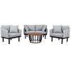 TOPMAX Luxury Modern 4-Piece Outdoor Iron Frame Conversation Set, Patio Chat Set with Acacia Wood Round Coffee Table for Backyard, Deck, Poolside