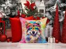 Keeshond Hippie Dawg Throw Pillow Machine Washable, Indoor Outdoor Decorative Pillow for Couch, Bed or Patio, 14Hx14W