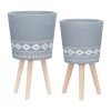 10/12" DIAMOND PLANTER W/ WOOD LEGS; GRAY