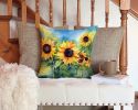 Sunflowers in Watercolor Throw Pillow Machine Washable, Indoor Outdoor Decorative Pillow for Couch, Bed or Patio, 14Hx14W