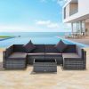 Outsunny 7-Piece Outdoor Wicker Patio Furniture Set with Gray Cushions