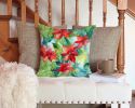Poinsettias in Watercolor Throw Pillow Machine Washable, Indoor Outdoor Decorative Pillow for Couch, Bed or Patio, 14Hx14W