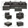 Outsunny 6PC Wicker Outdoor Sofa Set with Ottoman & Coffee Table; Charcoal