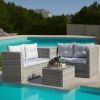 Patio Wicker Furniture Set with Glass Top Coffee Table and Storage Box Table; Grey; 4 Piece