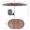 Outsunny 15 ft Aluminum Patio Crank Umbrella with UV Double-Sided Material and Solar Lights; Tan